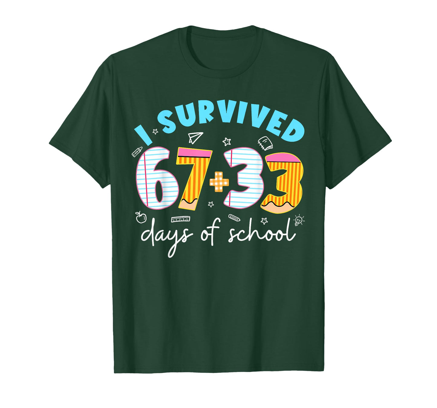 I Survived 67 33 Days of School for Teacher Kids 100th Day T-Shirt