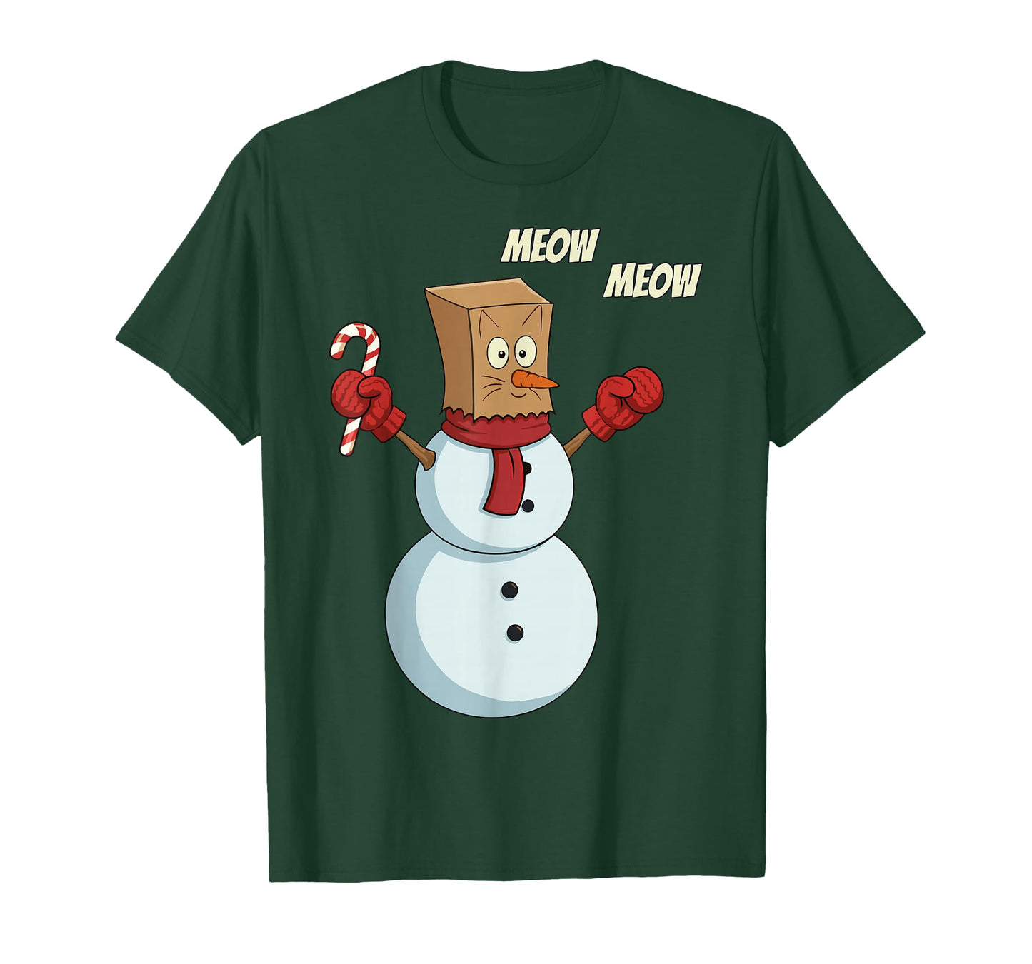 Christmas Snowman Cat Meow Funny Men Women Christmas T-Shirt