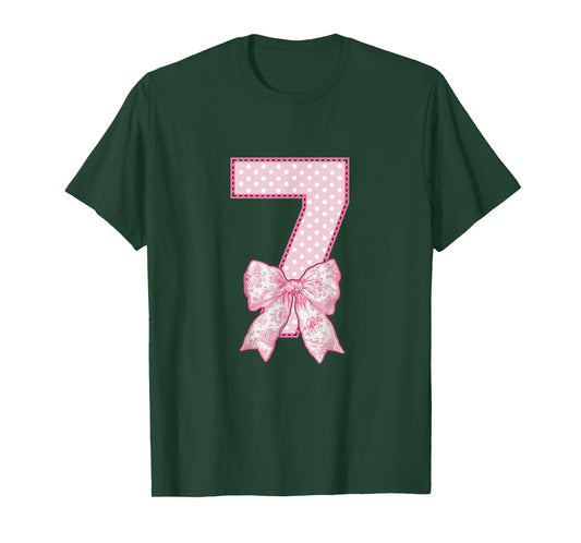 7th Birthday Shirt Girl Coquette Bow Kids Seven 7 Year Old T-Shirt