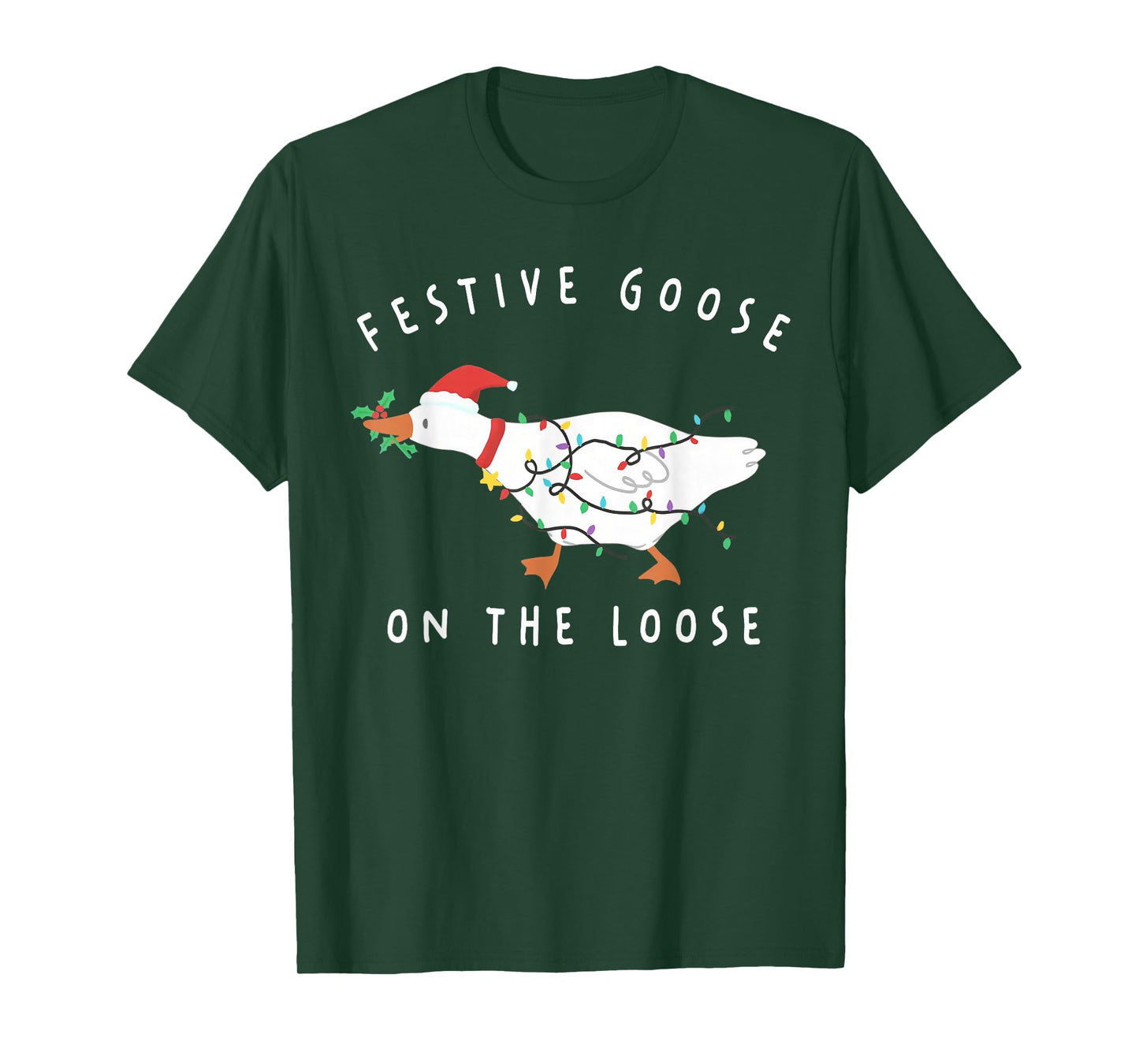 Festive Goose On The Loose Funny Silly Goose Retro Christmas T-Shirt
