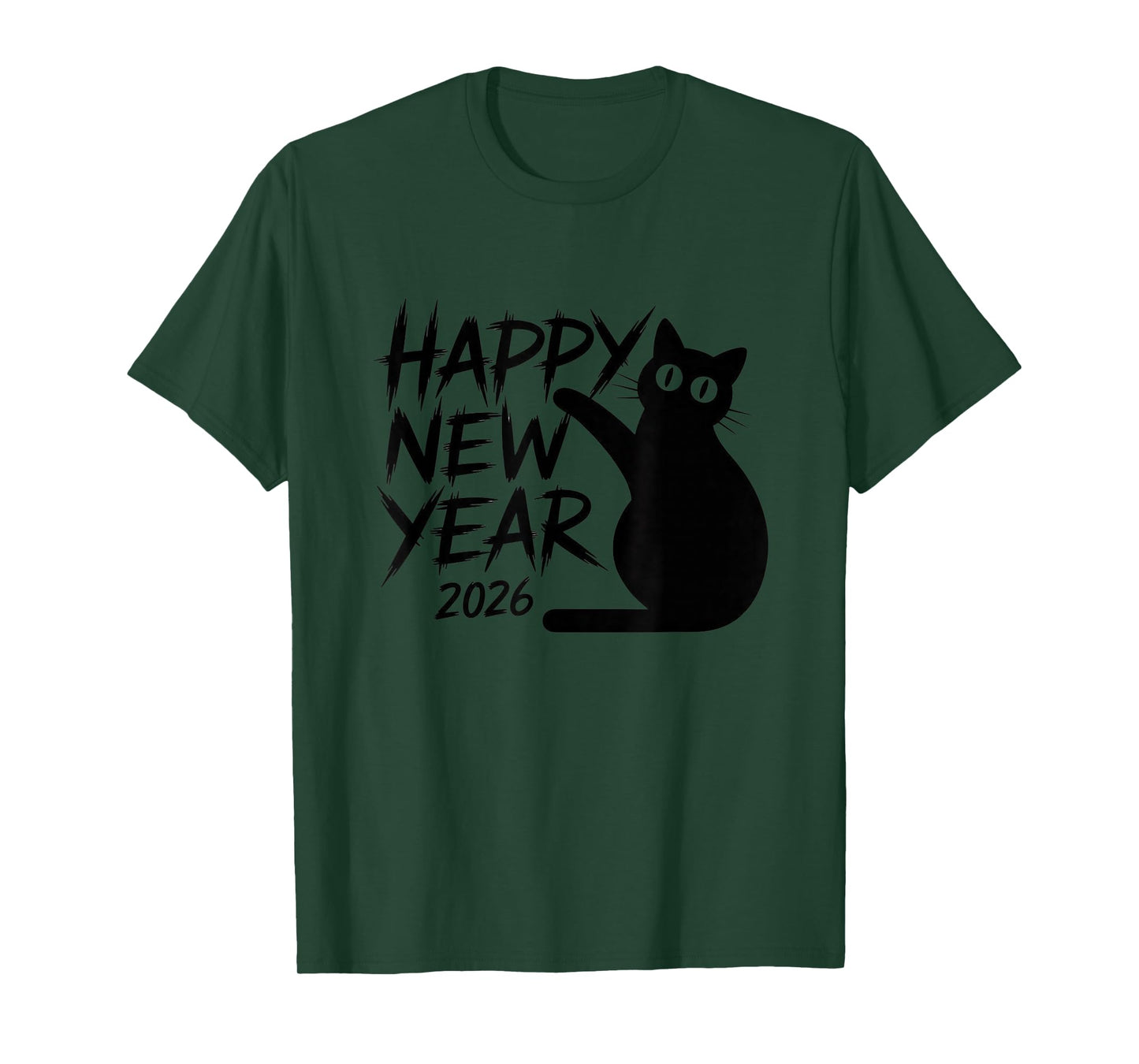 Happy New Year 2026 Black Cat Cute Minimal Holiday Design T-Shirt