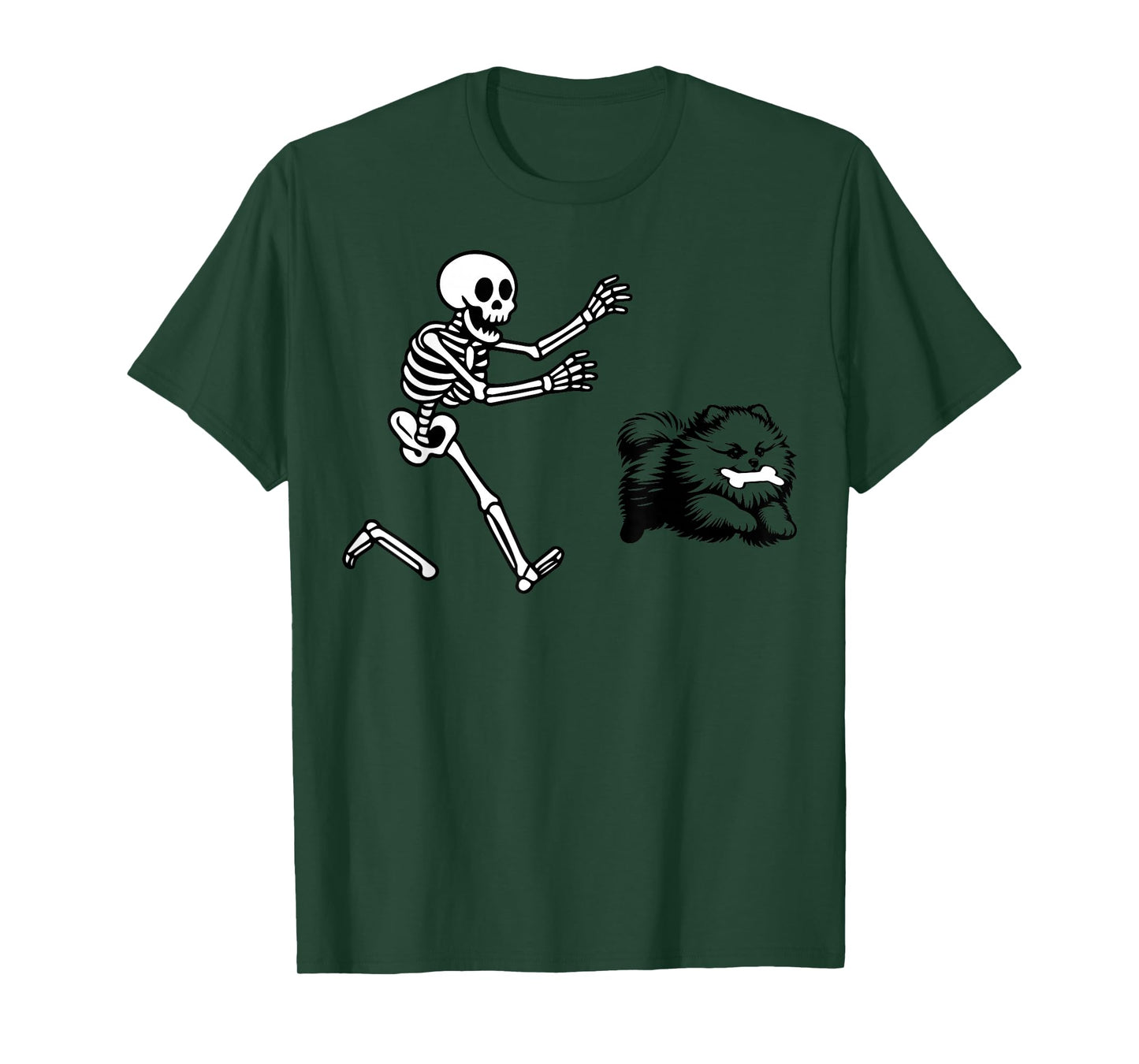 Funny Pomeranian Running Skeleton Halloween T-Shirt
