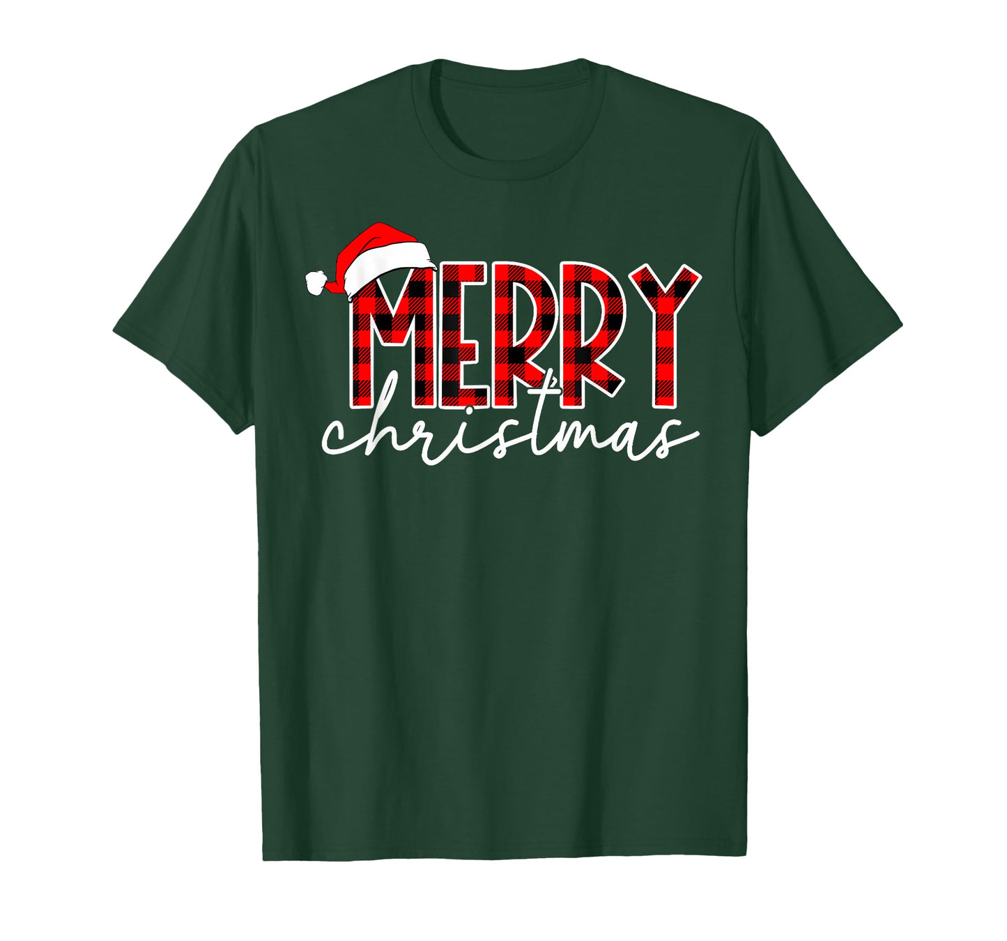 Merry Christmas Buffalo Plaid Red Santa Family Xmas Pajamas T-Shirt