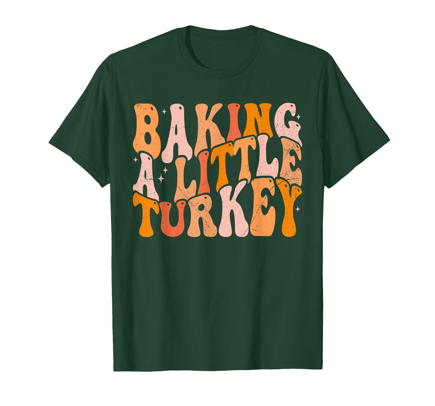 Retro Groovy Baking a Little Turkey Thanksgiving Pregnancy T-Shirt