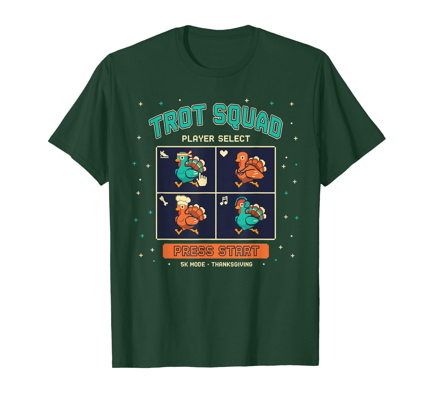 Funny Running Turkey Trot Squad 2025 Thanksgiving Pixels T-Shirt