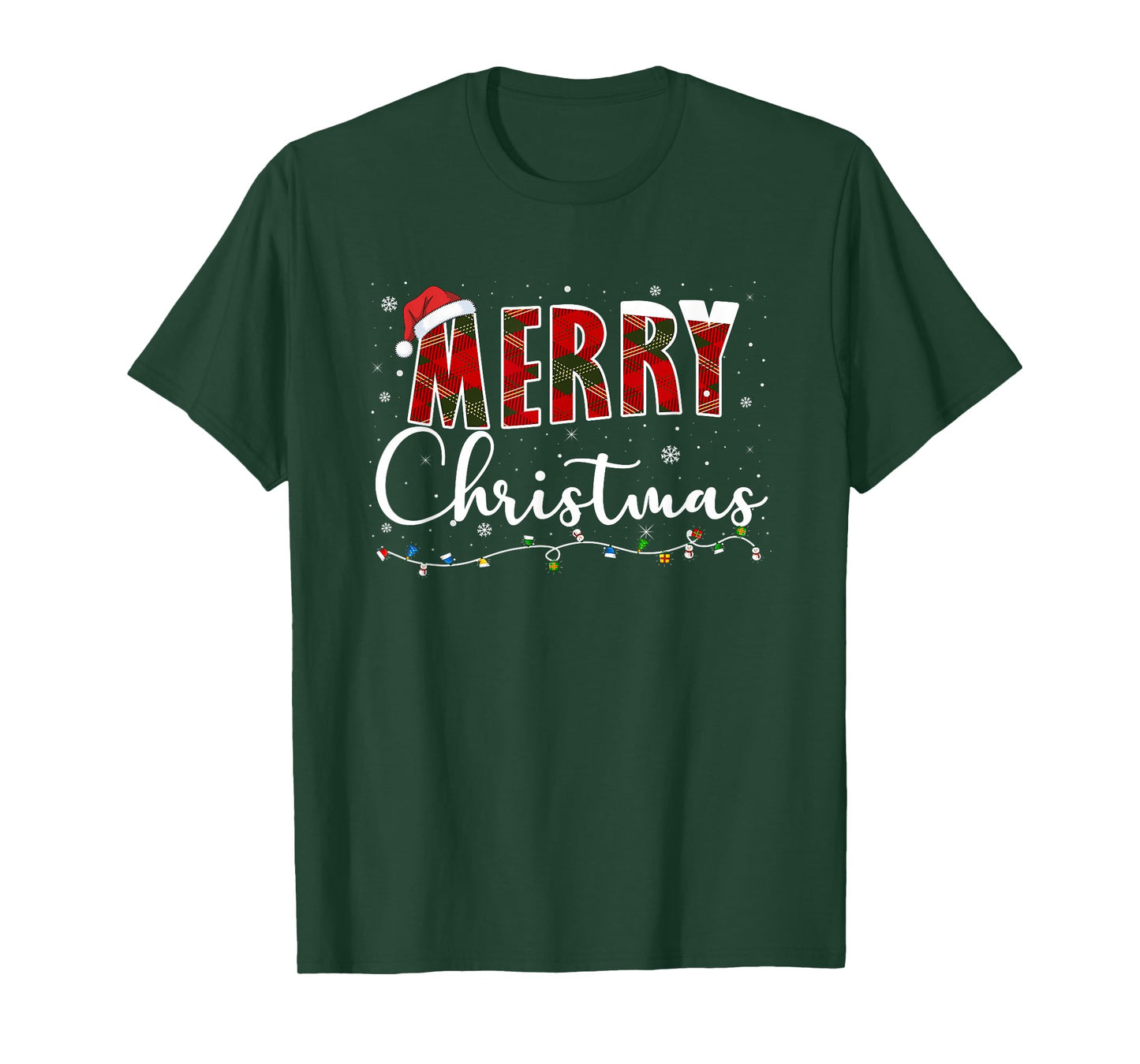 Merry Christmas Lights, Red Santa Hat Xmas Family Men Women T-Shirt