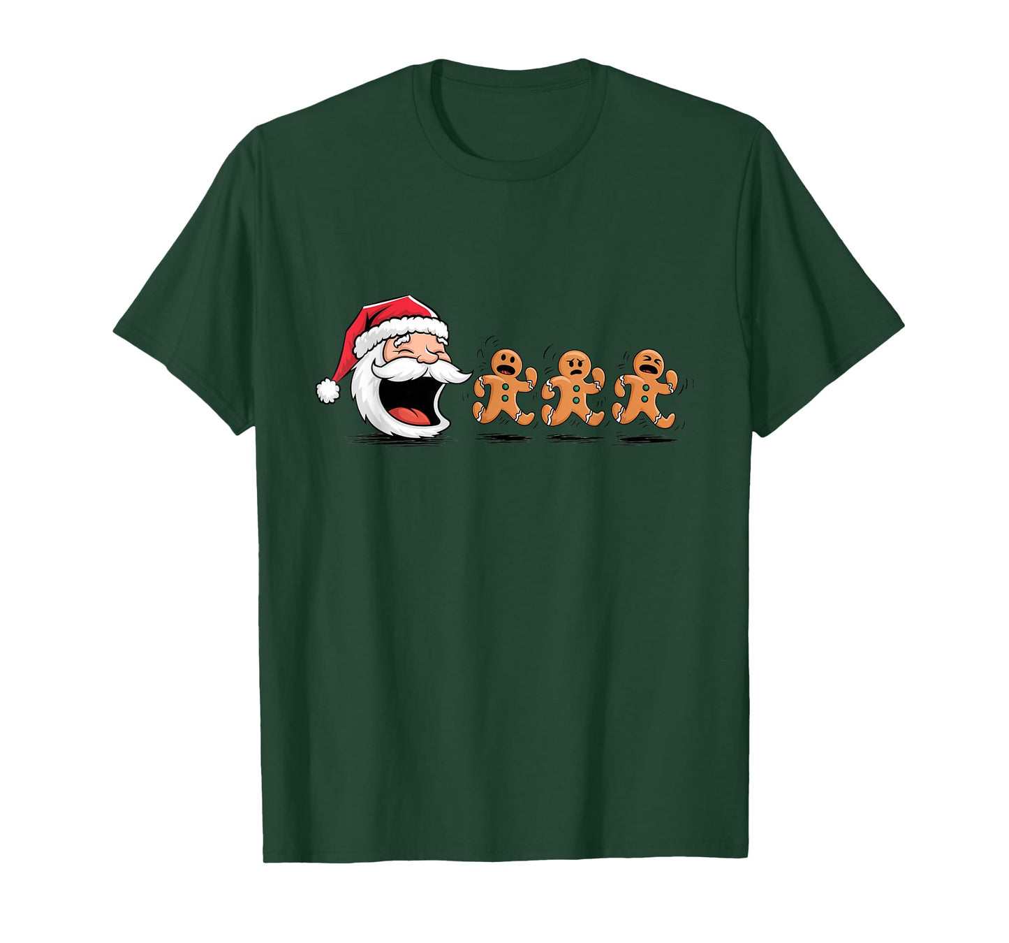 Funny Santa Chasing Gingerbread Men Christmas T-Shirt