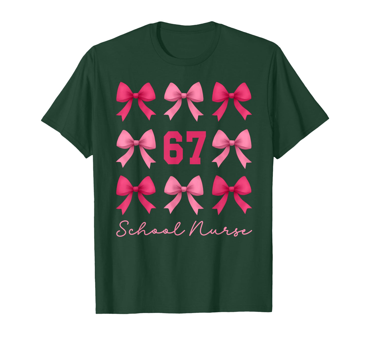 67 School Nurse Meme Pink Coquette Bows Funny Six Seven T-Shirt