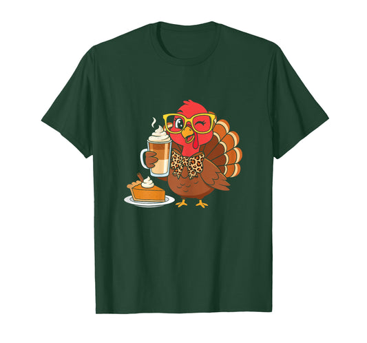 Turkey Drinking Coffee Bow Thanksgiving Womens Funny Gifts T-Shirt