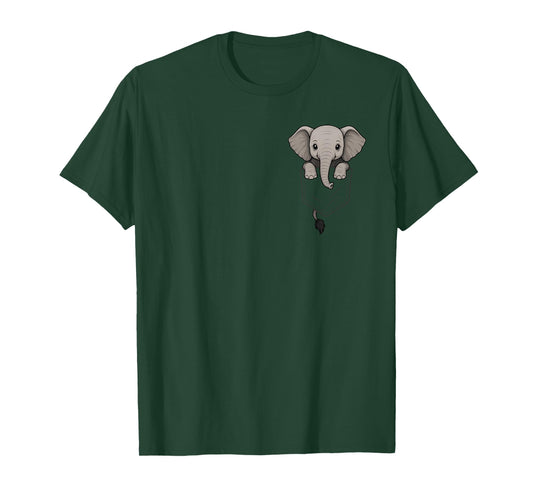 Funny Elephant Peeking in Pocket Animal Lover Men Women Kids T-Shirt