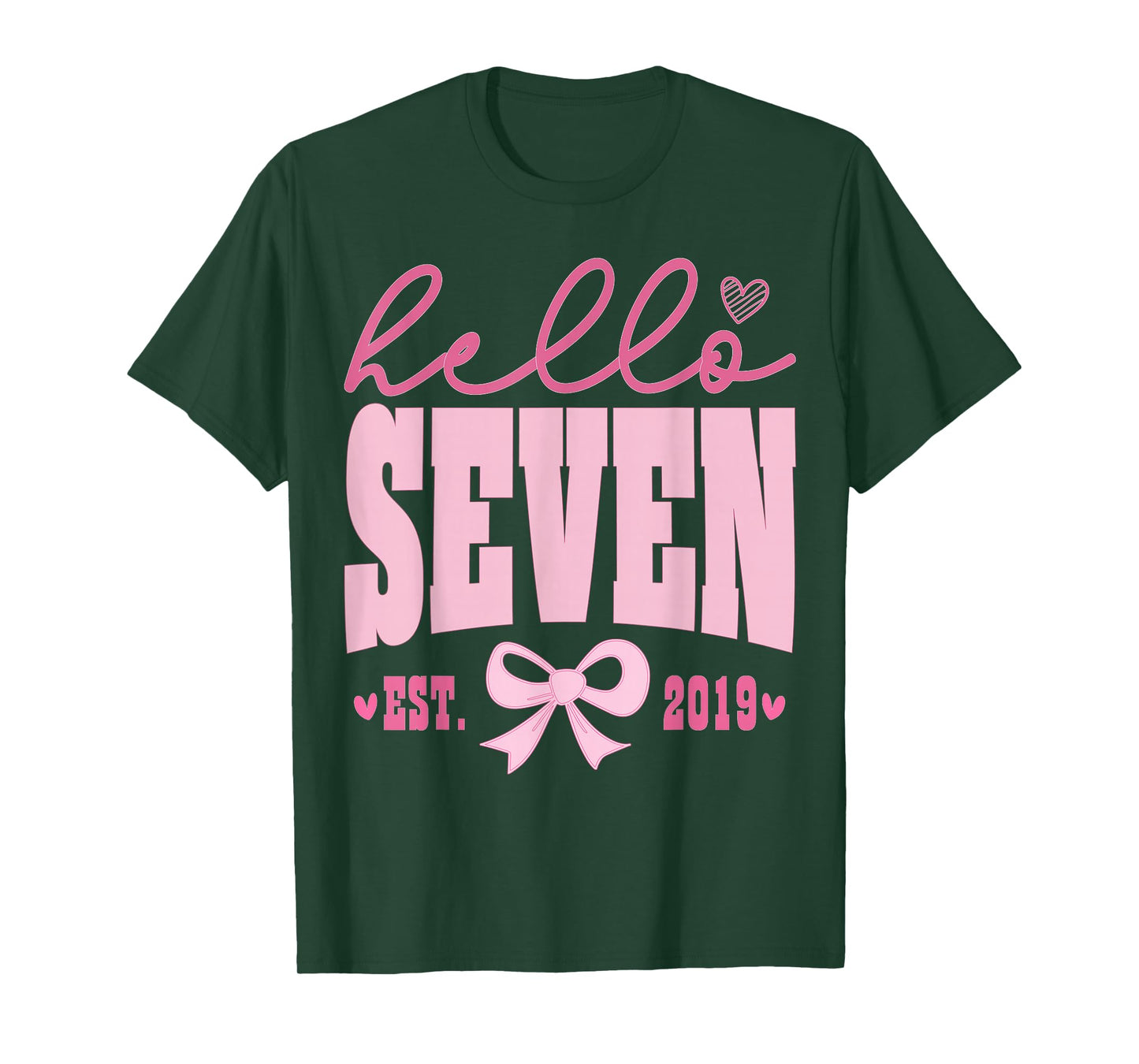 Hello Seven Est 2019 Cute Coquette Bow 7th Birthday Girls T-Shirt