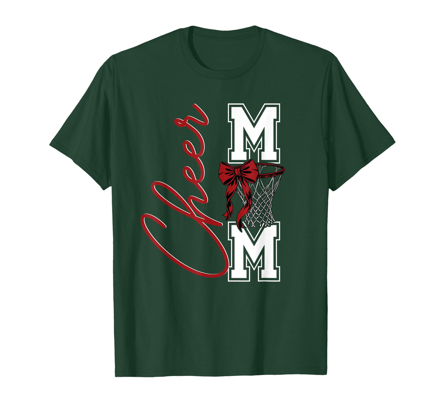 Basketball Game Cheerleading Sport Cheer Mom Mama Bow Red T-Shirt