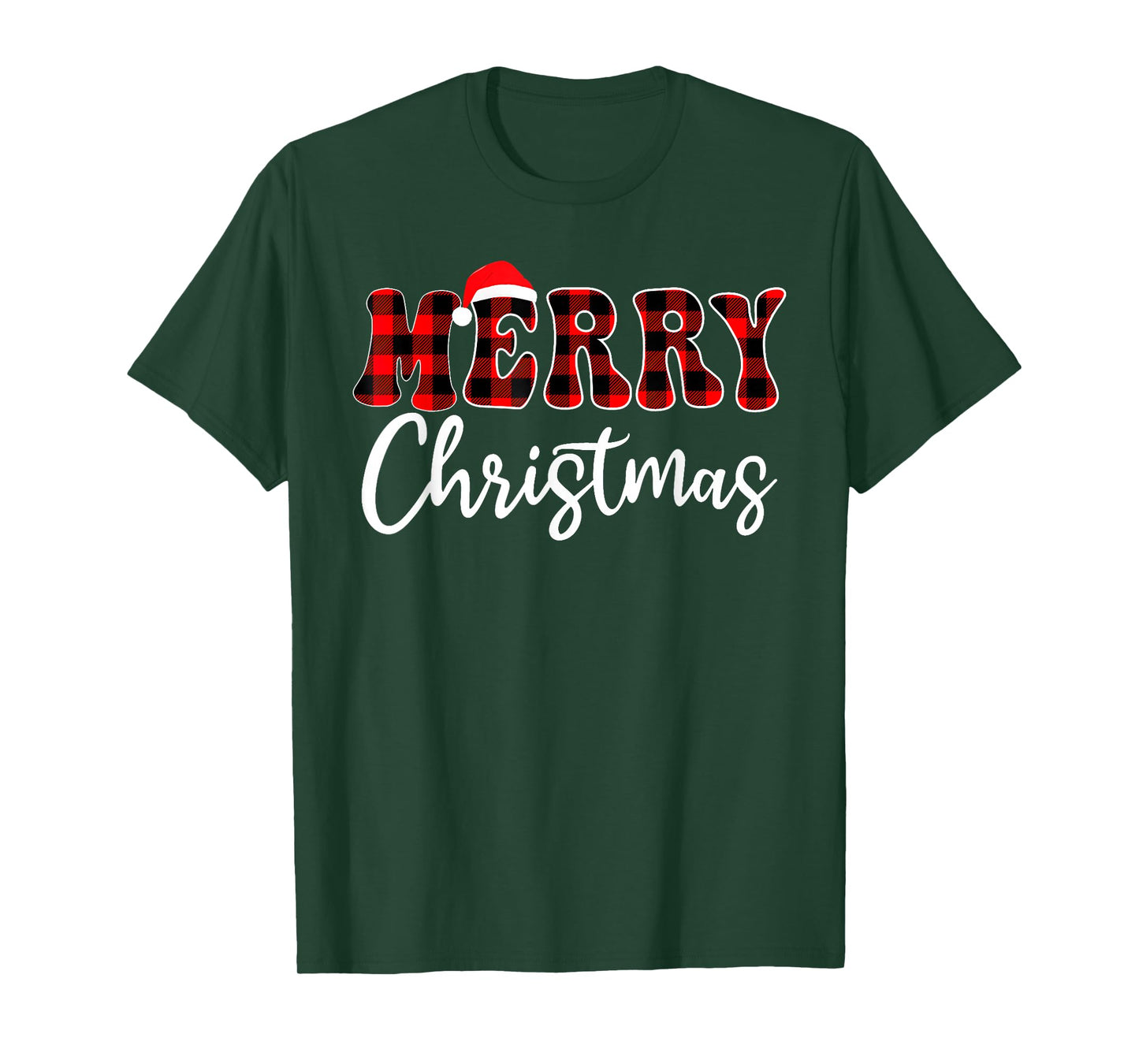 Merry Christmas with Black and Red Plaid Family Men Women T-Shirt