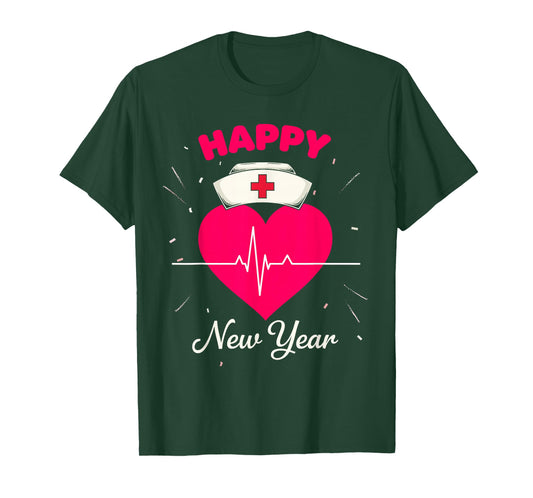 Happy New Year Nurse Shirt Cute Pink Heartbeat Medical Staff T-Shirt