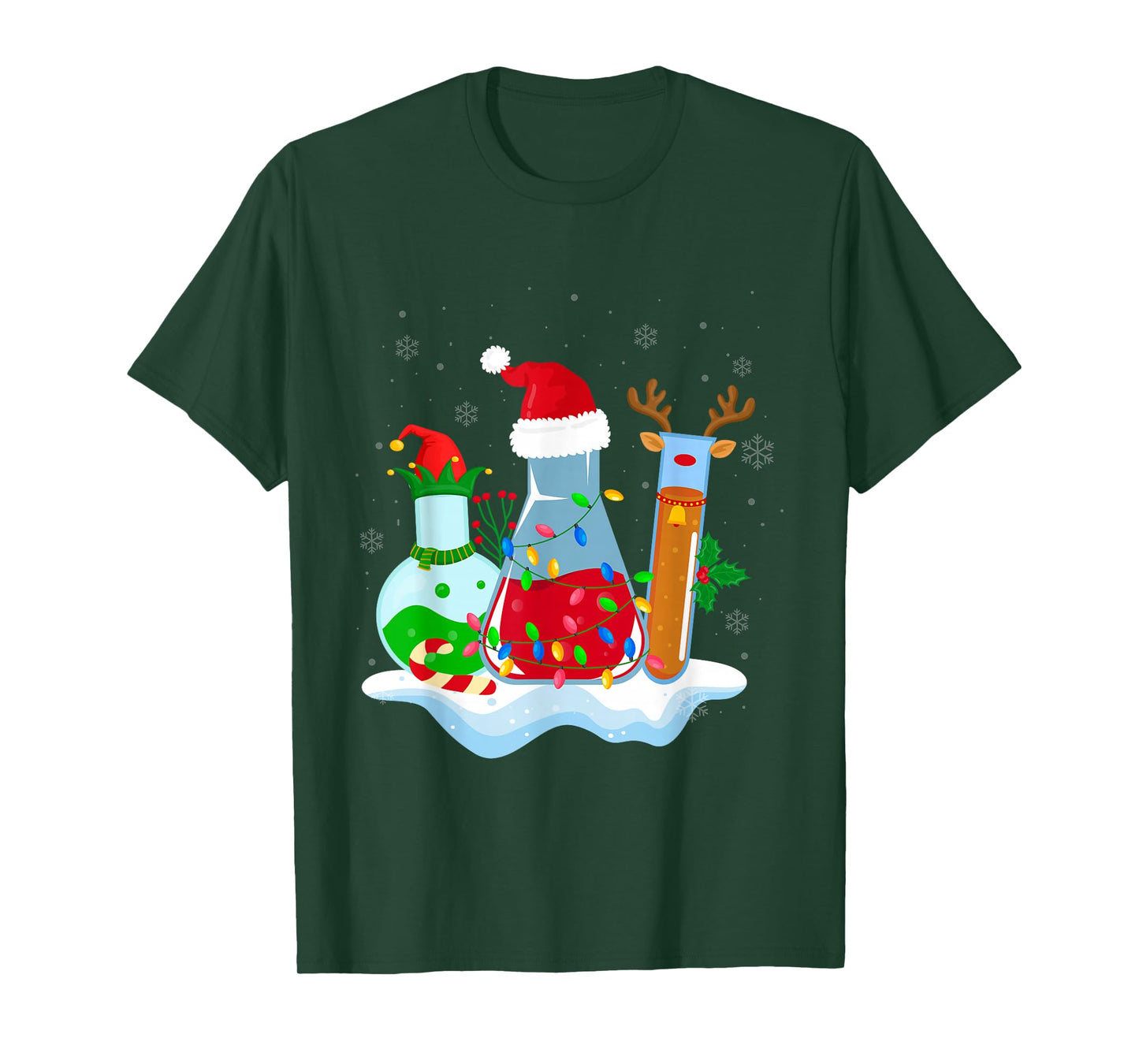Chemical Laboratory Bottles Santa Reindeer Elf Christmas T-Shirt