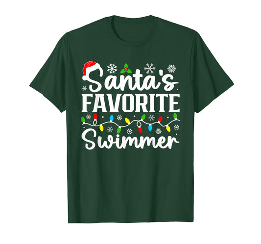 Santa's Favorite Swimmer Funny Christmas Family Matching T-Shirt