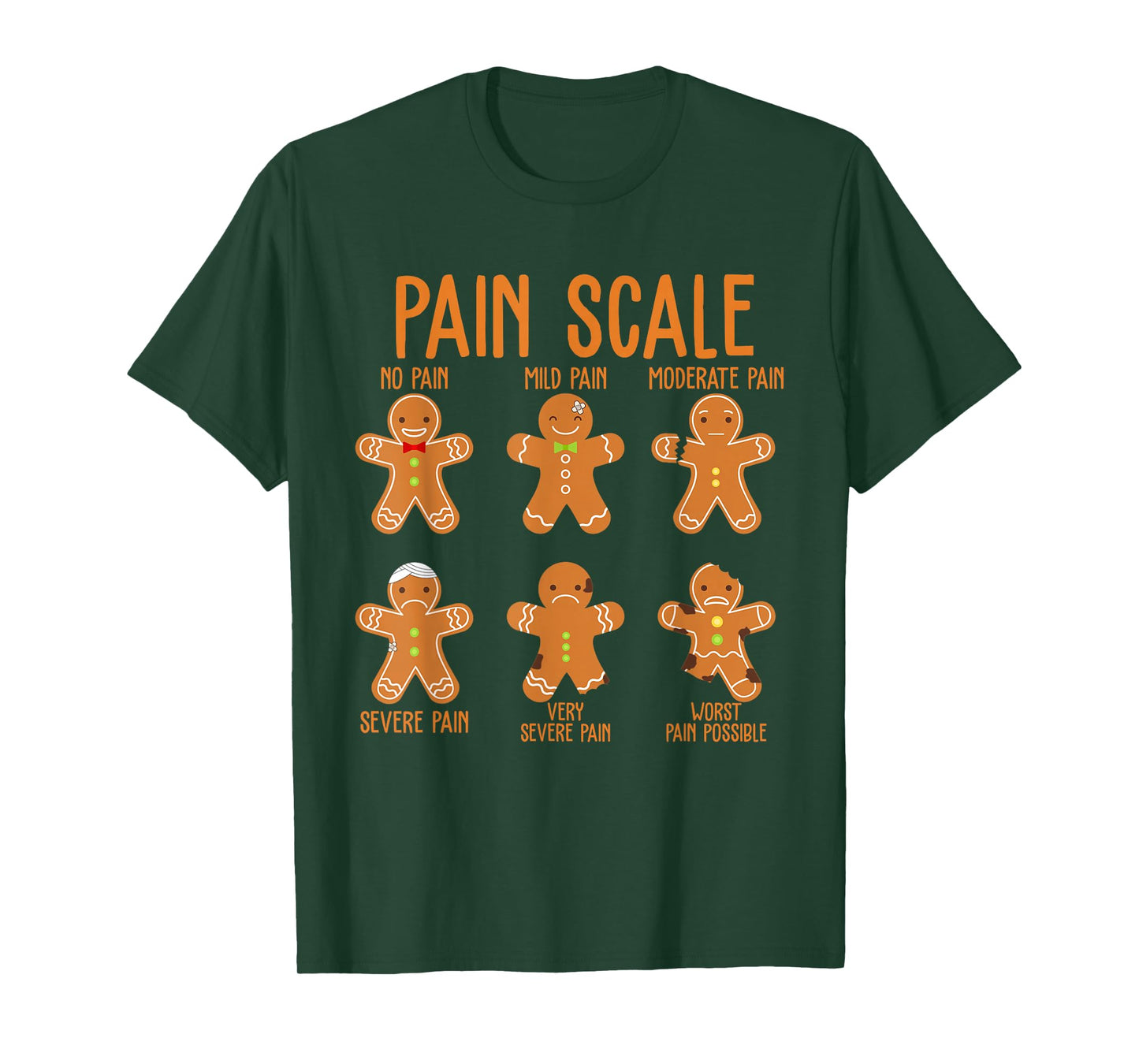 Retro Pain Scale Gingerbread Trauma Nurse Funny Christmas T-Shirt