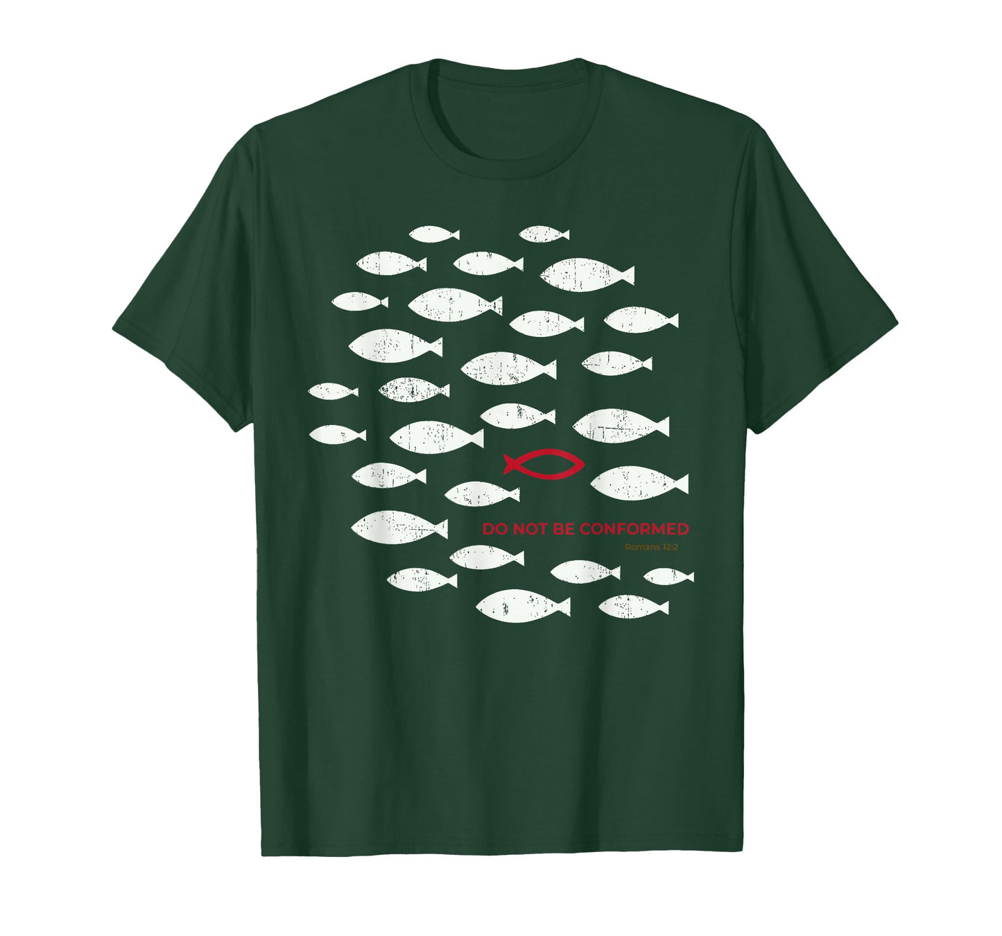 Do Not Be Conformed Funny Fish Red Romans 12:2 Bible Verse T-Shirt