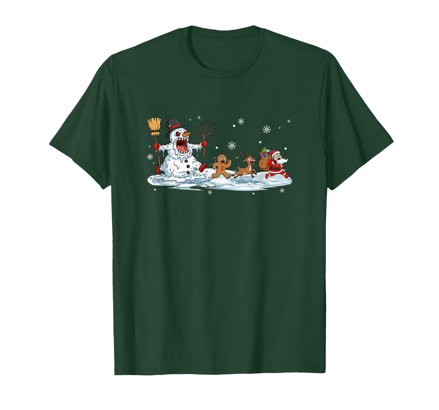 Horror Snowman Christmas Reindeer Gingerbread Santa Running T-Shirt