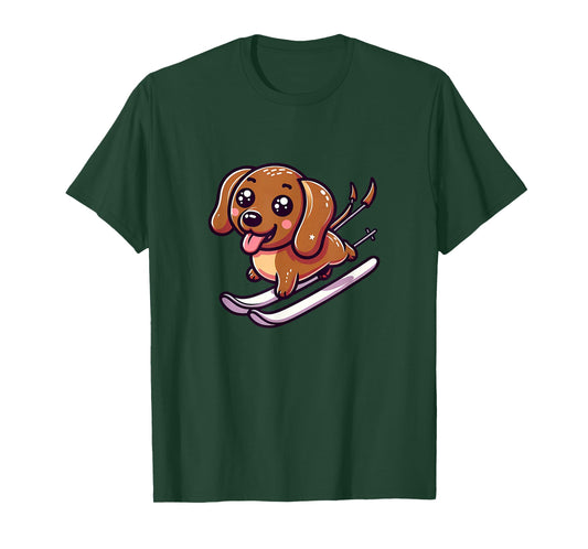 Cute Ski Dog Alpine Snow Dachshund Puppy Winter T-Shirt