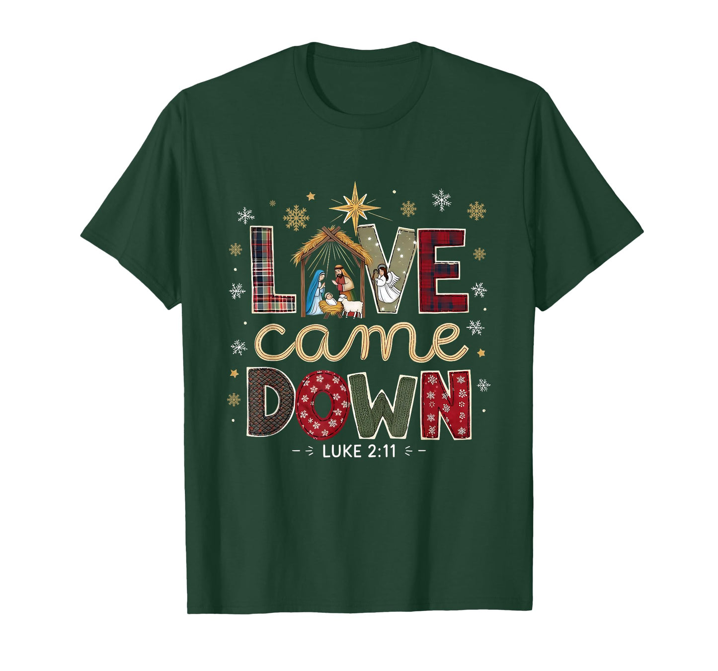 Love Came Down Luke 2:11 Patchwork Christmas Art T-Shirt
