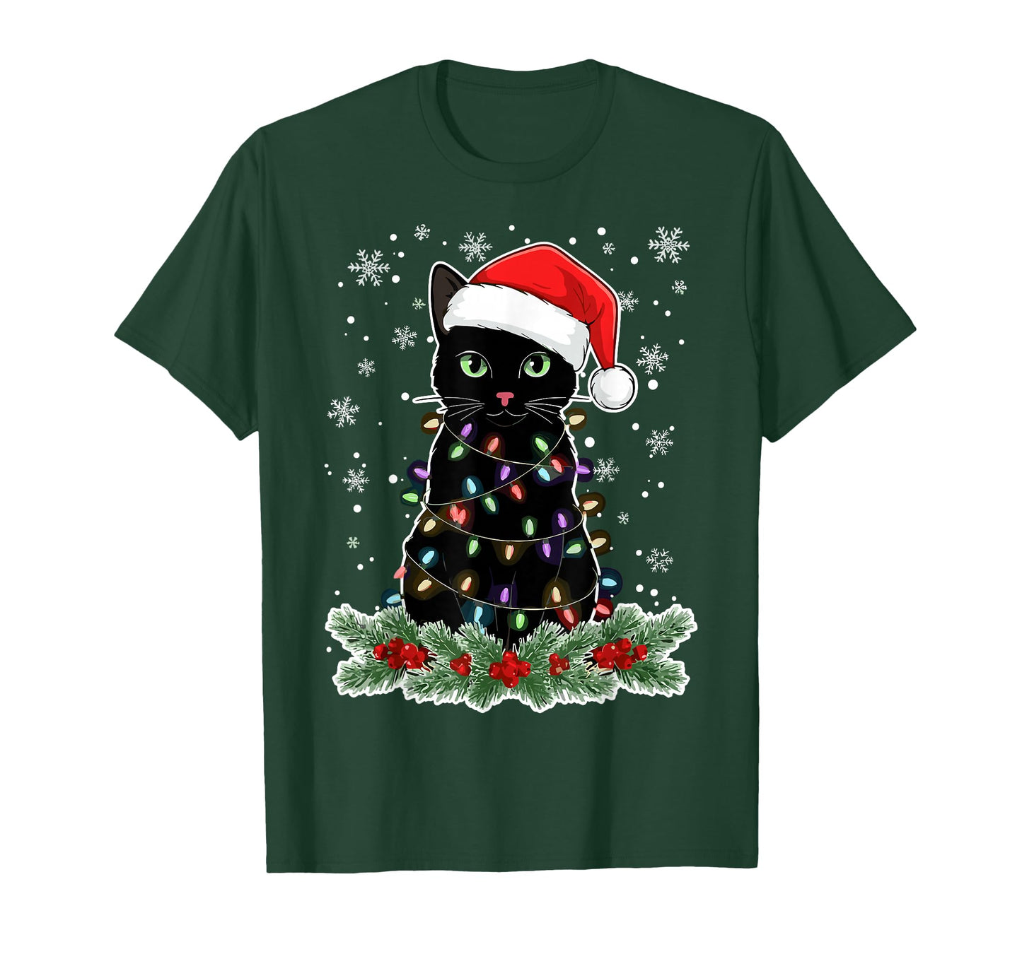 Christmas Black Cats Lover Santa Hat Funny Cat T-Shirt