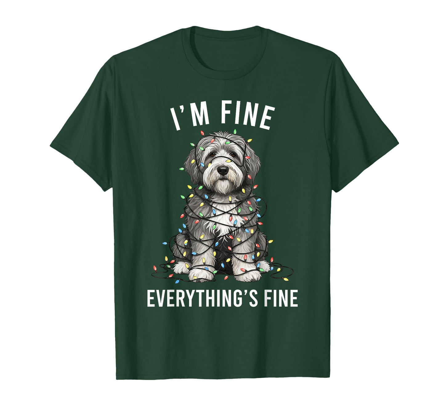 Old English Sheepdog Christmas I'm Fine Everything is Fine T-Shirt