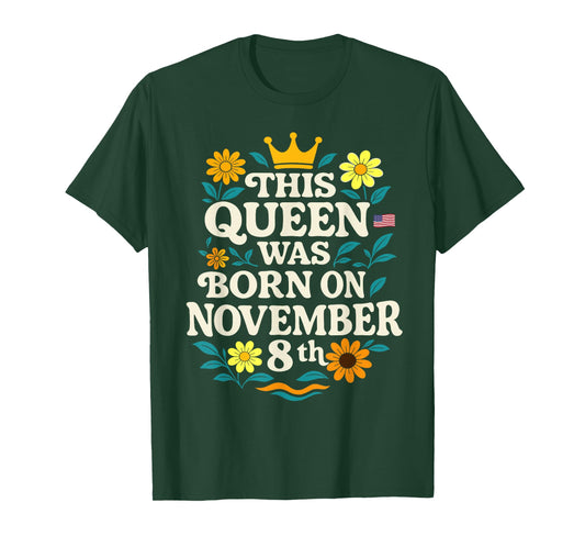 8th Birthday Flower 2017 This Queen was Born on November T-Shirt