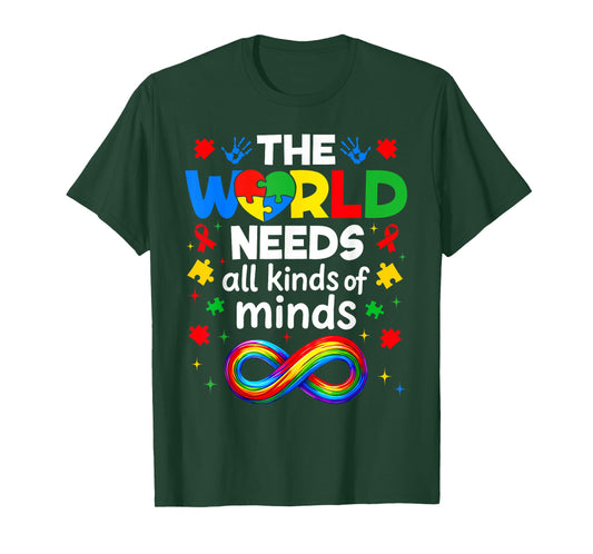 The World Needs All Kinds of Minds Autism Awareness Boy Girl T-Shirt