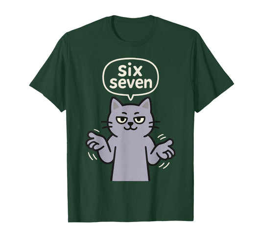 67 Six Seven 6-7 Purple Cat - Funny Gaming Brainrot Meme T-Shirt