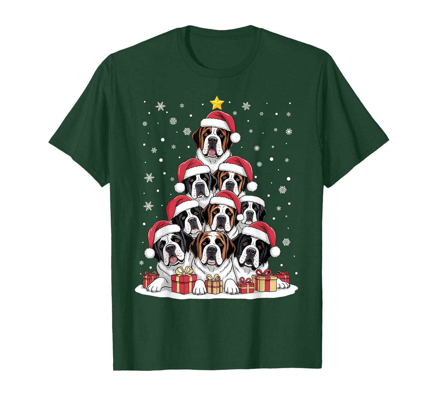 Saint Bernard Dog Christmas Tree Family Matching Xmas Pajama T-Shirt