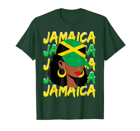 Womens Proud Jamaican Afro Black Woman Jamaica Flag Pride T-Shirt