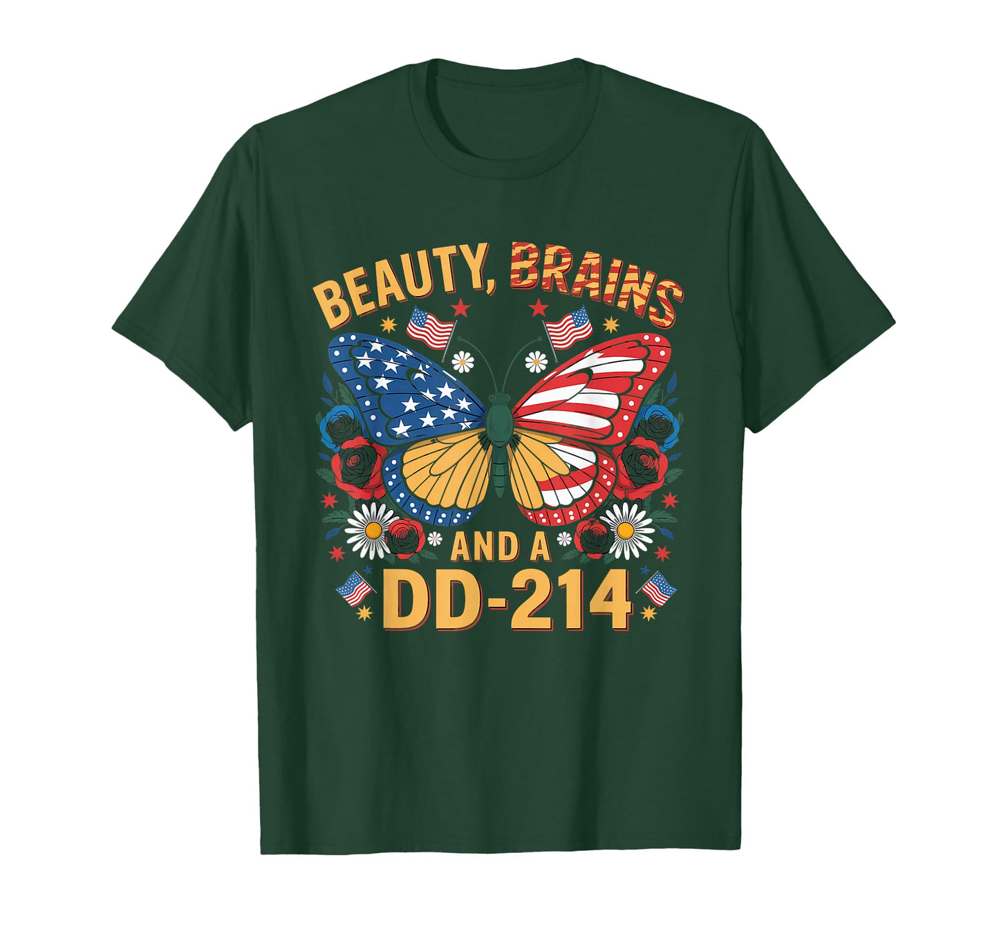 Beauty Brains and A DD-214 Strong Veteran Woman American T-Shirt