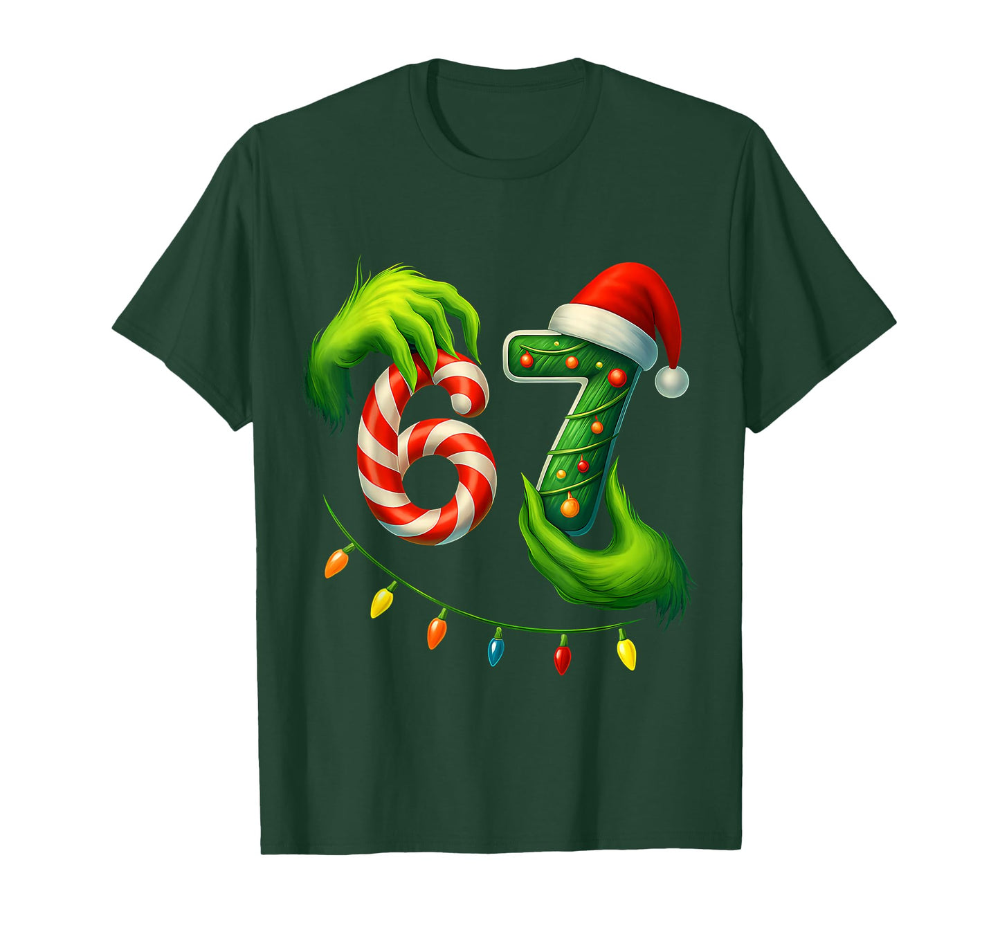 Funny Six Seven 67 Meme 6 7 Santa Christmas Brainrot Kids Pj T-Shirt