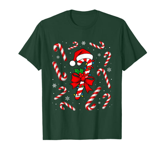Funny Red and White Candy Cane Xmas Lights Santa Christmas T-Shirt