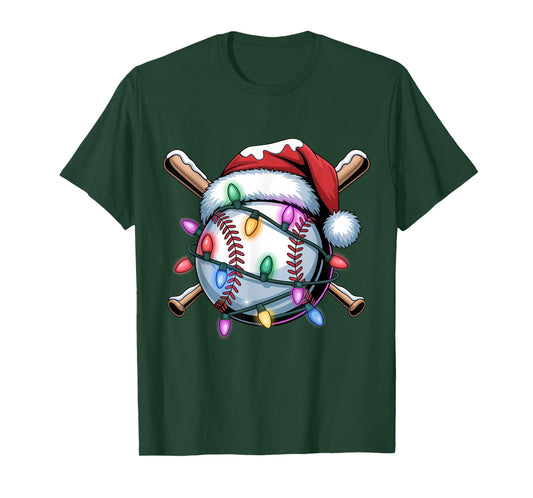 Christmas Baseball Boys Men Kids Santa Hat Xmas Baseball T-Shirt