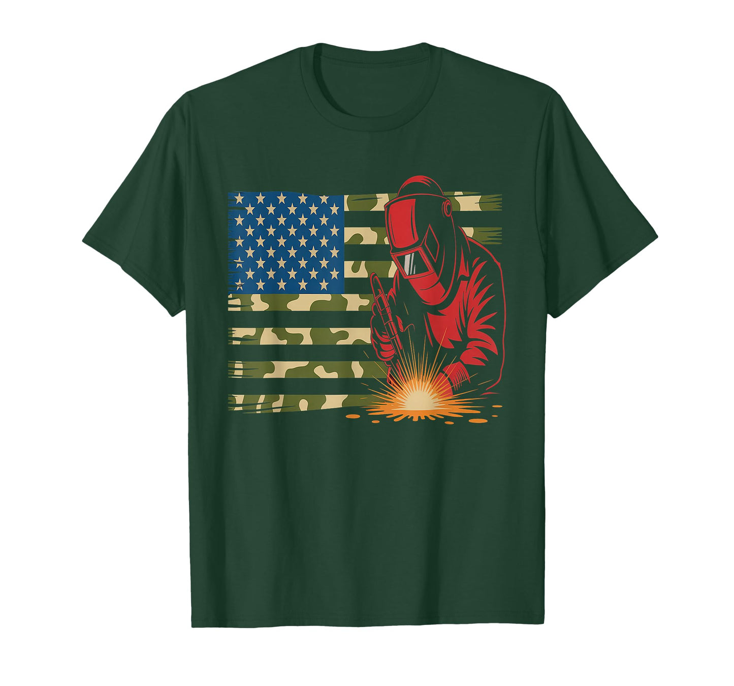 Welder Camo USA Flag T-Shirt - Patriotic Welding T-Shirt