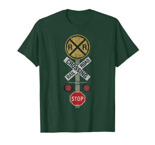 Funny Train Lover Railroad Crossing with Lights Road Sign T-Shirt