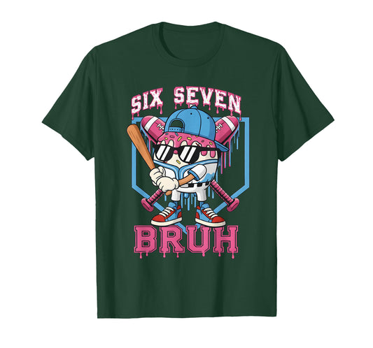 Six Seven Bruh Meme Baseball Ice Cream Drip 67 for Kids Boys T-Shirt