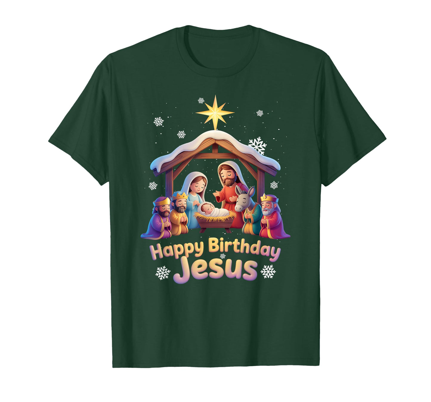 Jesus Christ Nativity Scene Story Christmas Happy Birthday T-Shirt