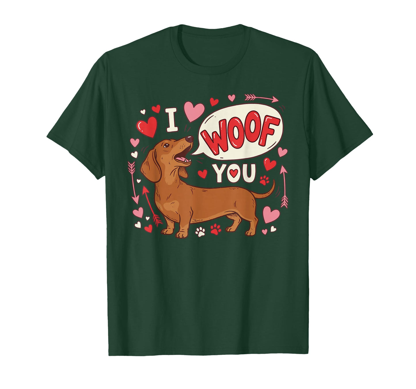 Dachshund Valentines Day I Woof You Love Wiener Dog Lover T-Shirt
