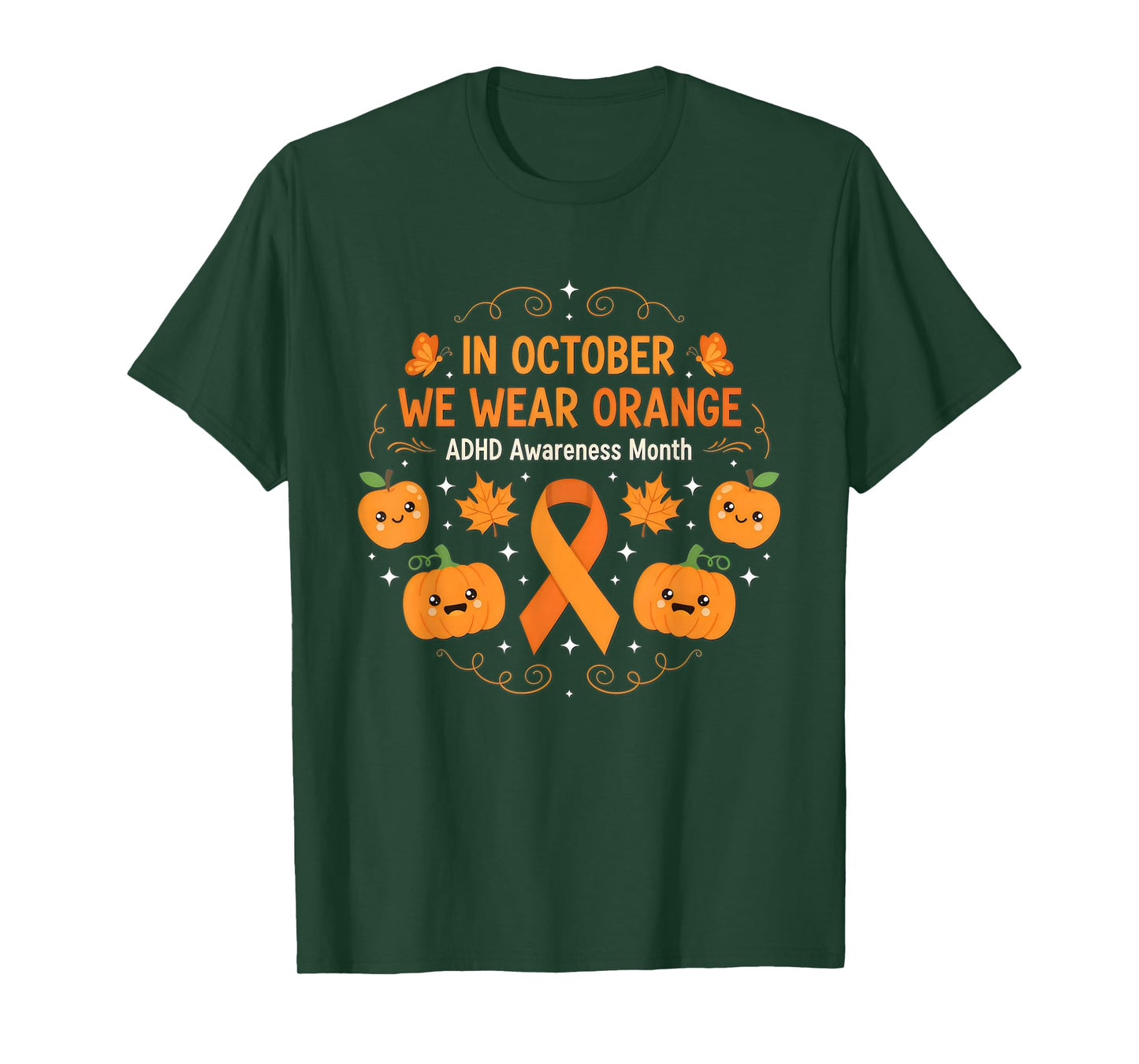 Cute Pumpkin in October We Wear Orange ADHD Awareness T-Shirt
