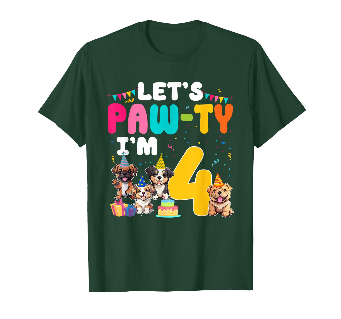 Let's Pawty I'm 4 Year Old Dog Lover 4th Birthday Party T-Shirt