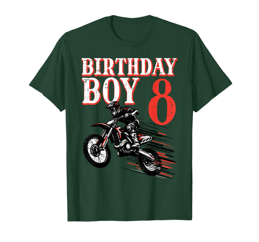 Birthday Boy 8 Motorcycle 8th Bday Biker Rider Boys Kids T-Shirt