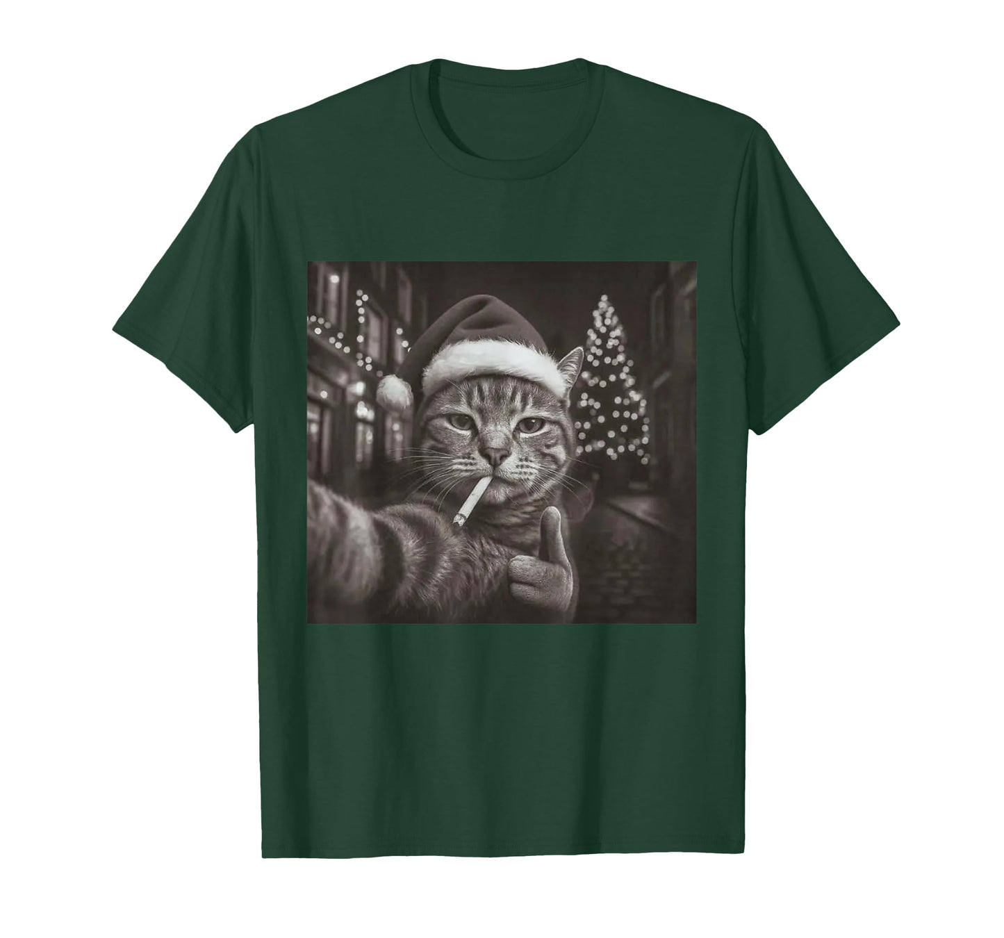 Christmas Smoking Cat Meme Funny Cigarette Cat Animal Lovers T-Shirt