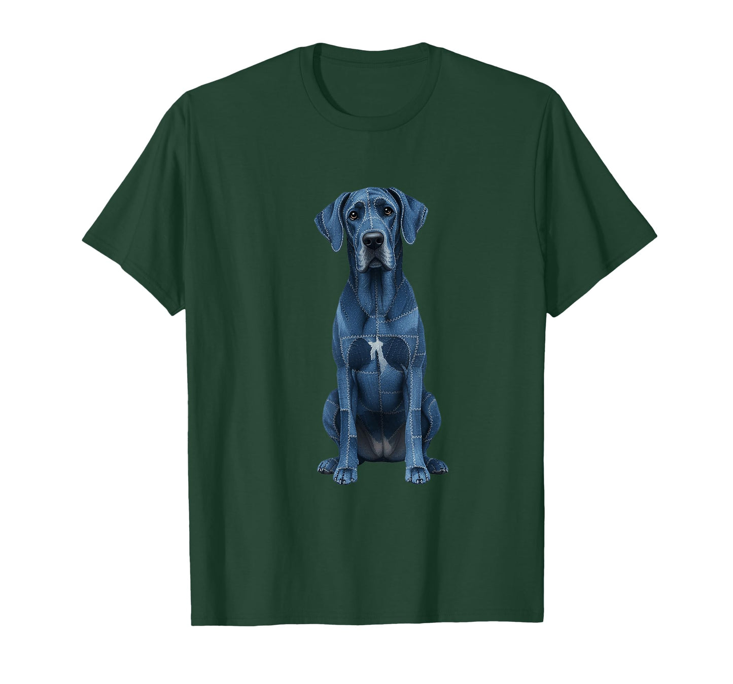 Funny Great Dane Dog Blue Denim Patchwork Pattern T-Shirt