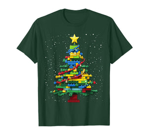 Christmas Tree Block Brick Building Xmas Master Builder Kids T-Shirt