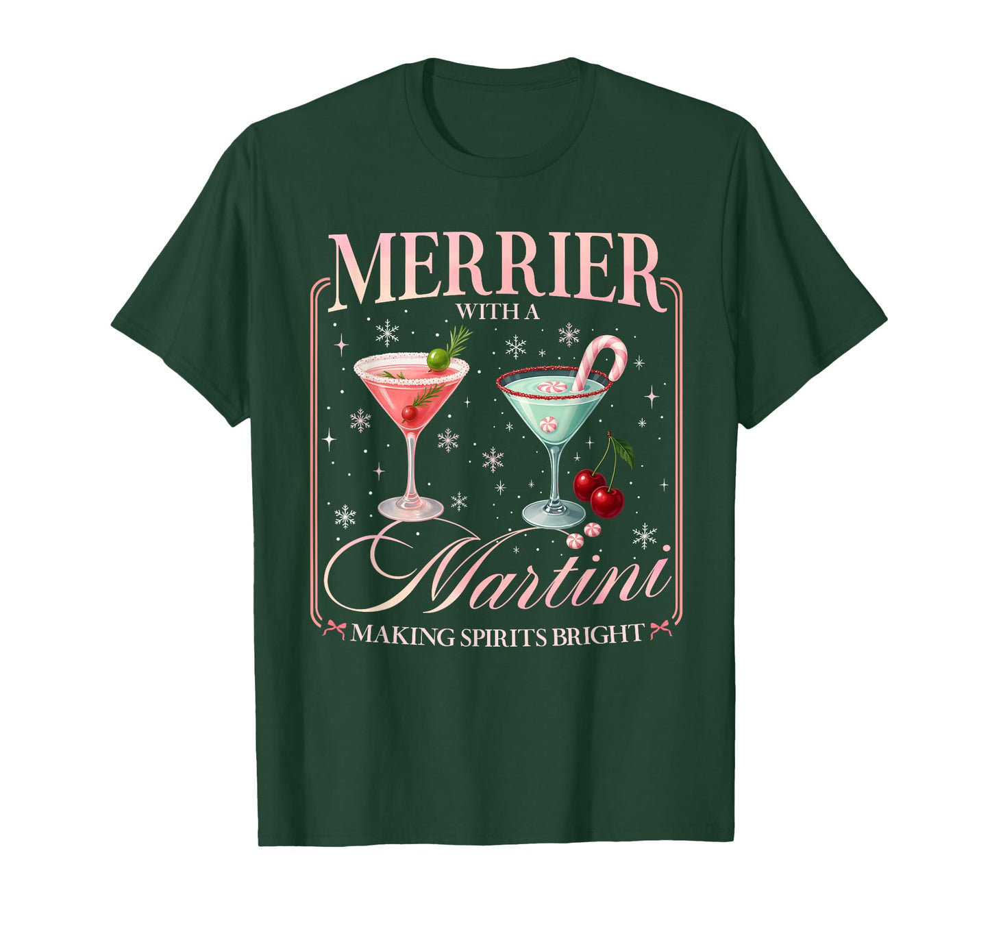 Funny Merrier with A Martini Bachelorette Merry Christmas T-Shirt