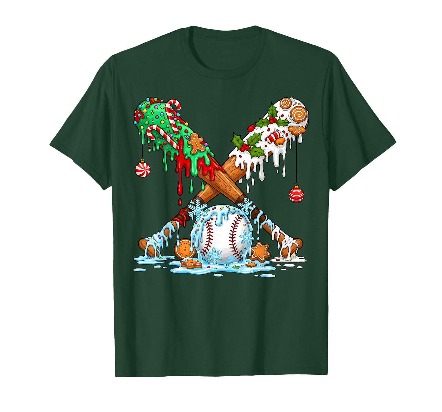 Christmas Baseball Ice Cream Drip Candy Game Day Boys Kids T-Shirt