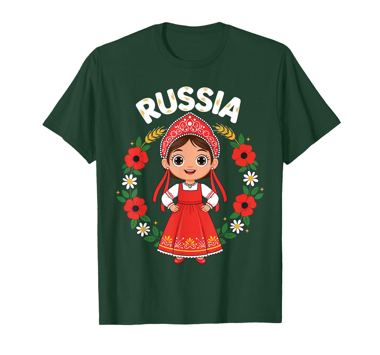 Russia Russian Girl Traditional Dress Heritage Flowers T-Shirt